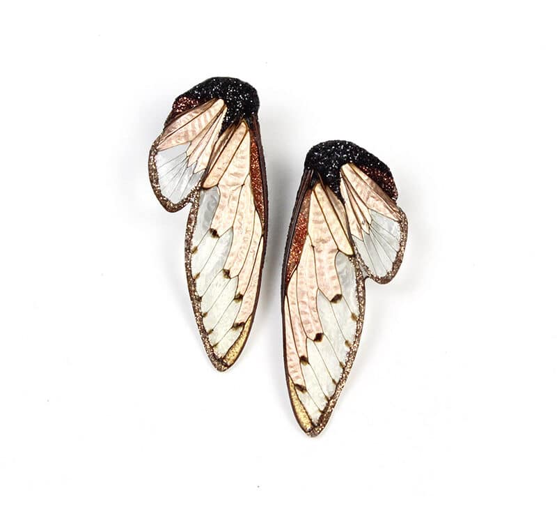 Impressive earrings made from cicadas wings by Marta Mattsson