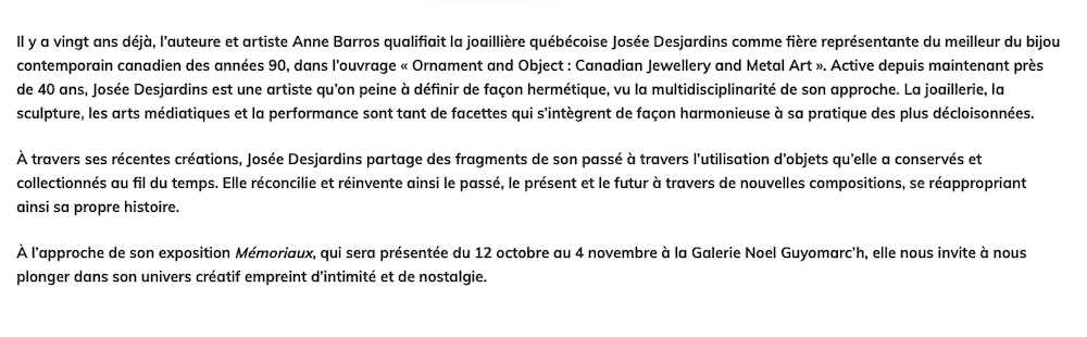 Contemporary Jewelry Josée Desjardins bjioux contemporains Montreal 