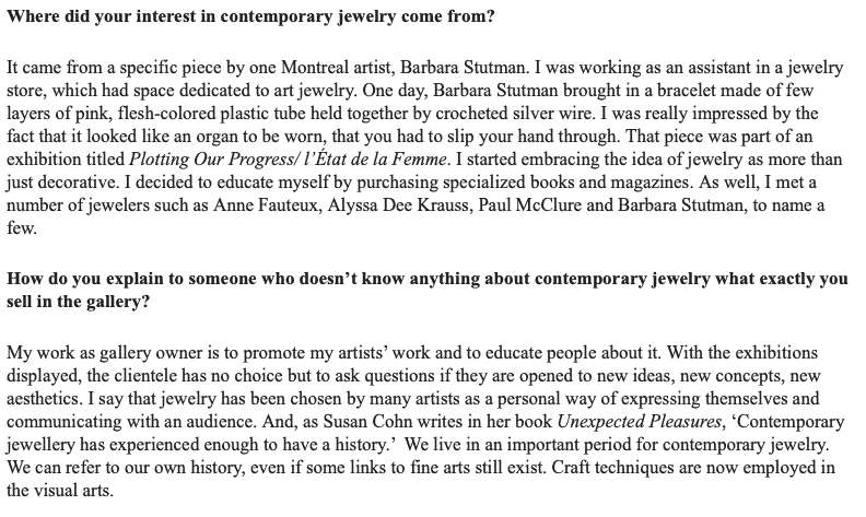 Contemporary Jewelry Art Jewelry Forum Montreal 