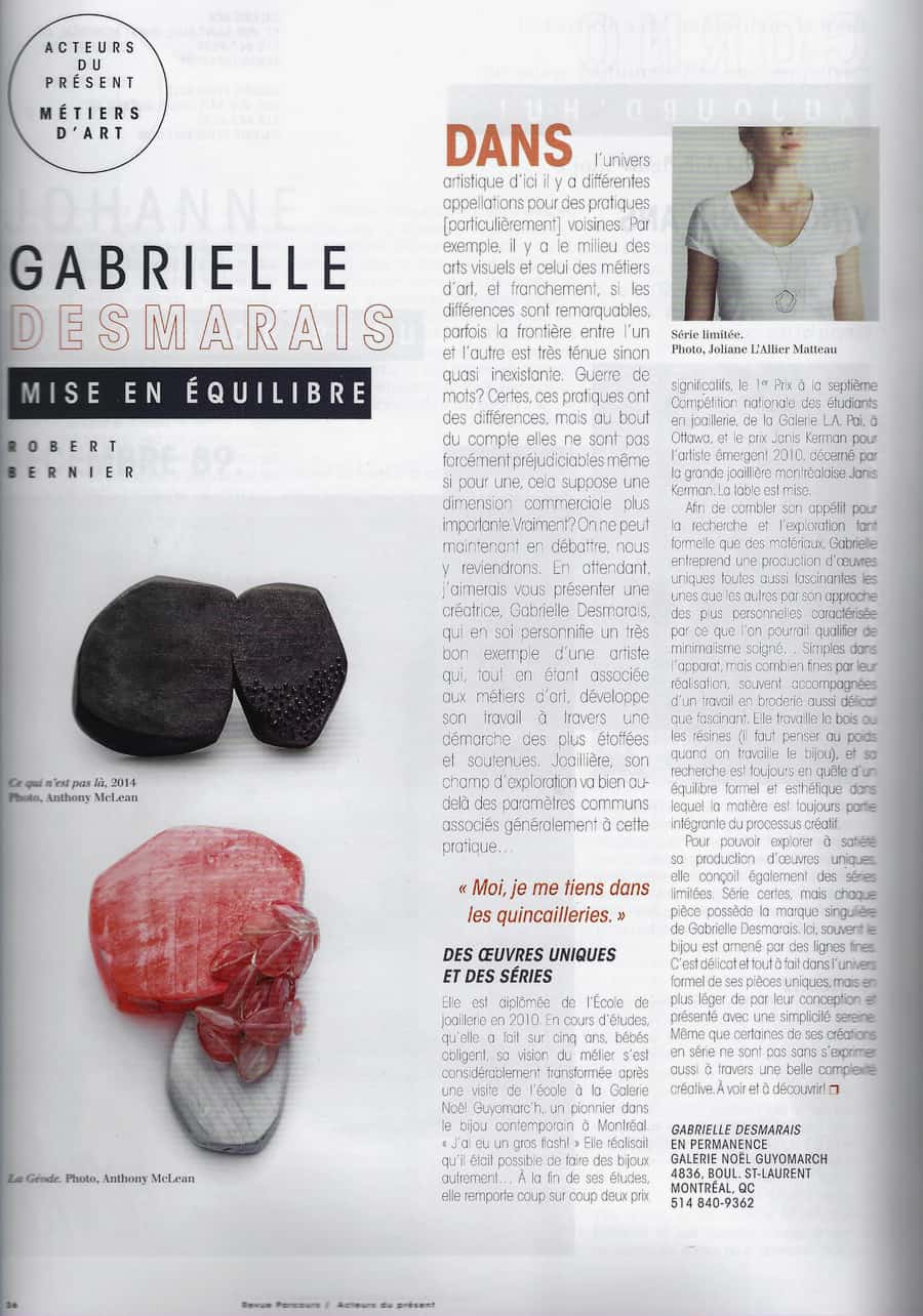 Contemporary Jewelry Gabrielle Desmarais Bijoux contemporains Montreal 