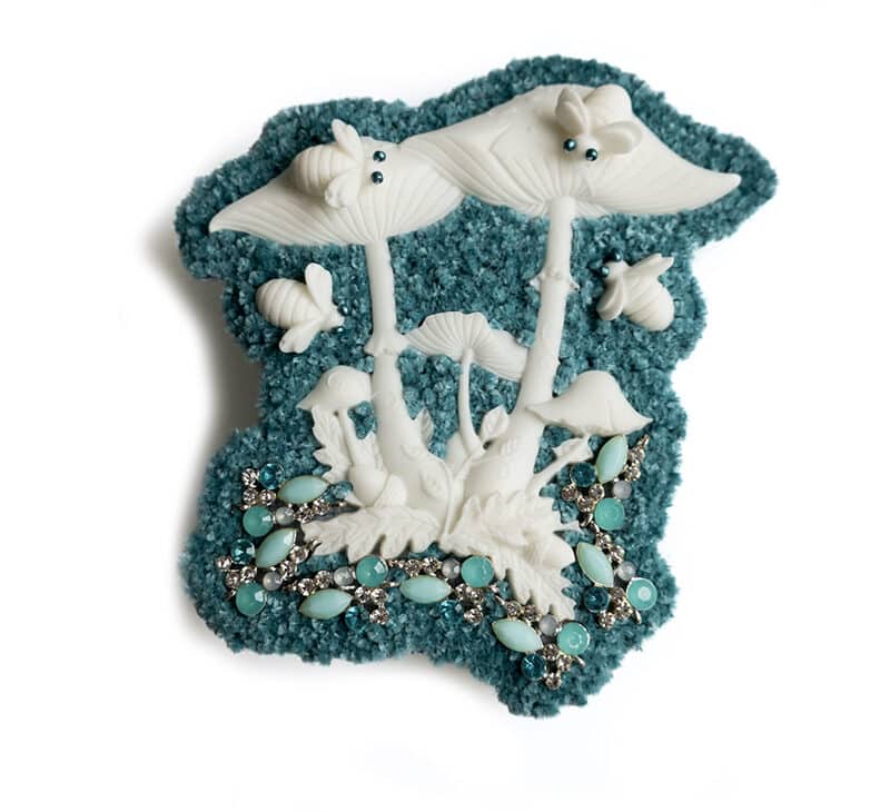 Silicone art pieces with vintage jewelry by Isabelle Busnel